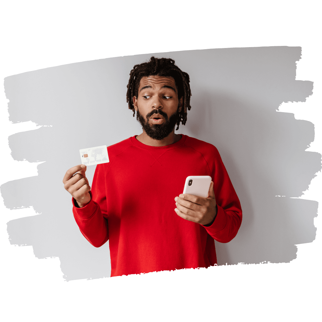 Agent holding card and phone